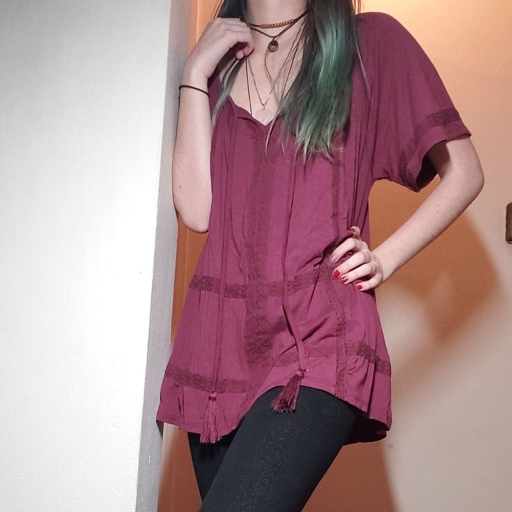 Hippie flowey Maroon blouse